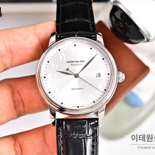 몽블랑 스타 레거시 이탈리안 카프스킨 블루스틸 핸즈 데이트 오토매틱 42mm 134359 (2)