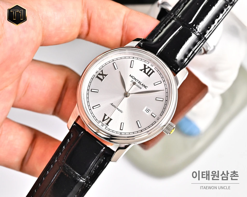 몽블랑 스타 레거시 이탈리안 카프스킨 블루스틸 핸즈 데이트 오토매틱 42mm 134359 (2)