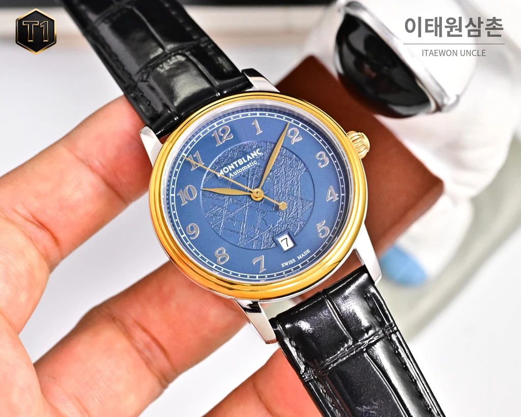 몽블랑 스타 레거시 이탈리안 카프스킨 블루스틸 핸즈 데이트 오토매틱 42mm 134359 (2)