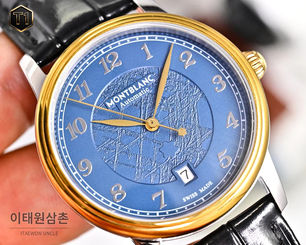 몽블랑 스타 레거시 이탈리안 카프스킨 블루스틸 핸즈 데이트 오토매틱 42mm 134359 (2)