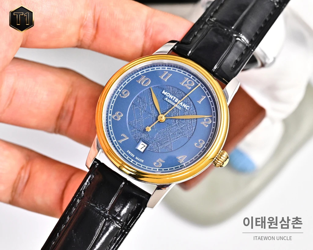 몽블랑 스타 레거시 이탈리안 카프스킨 블루스틸 핸즈 데이트 오토매틱 42mm 134359 (2)