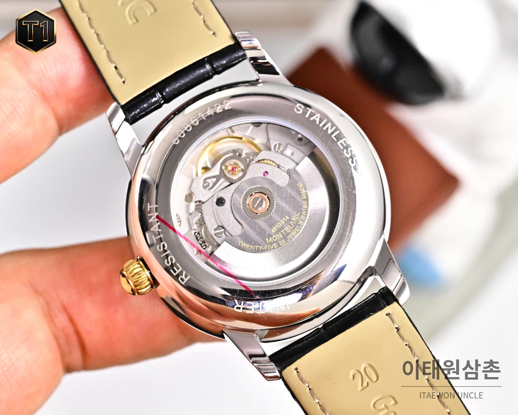 몽블랑 스타 레거시 이탈리안 카프스킨 블루스틸 핸즈 데이트 오토매틱 42mm 134359 (2)