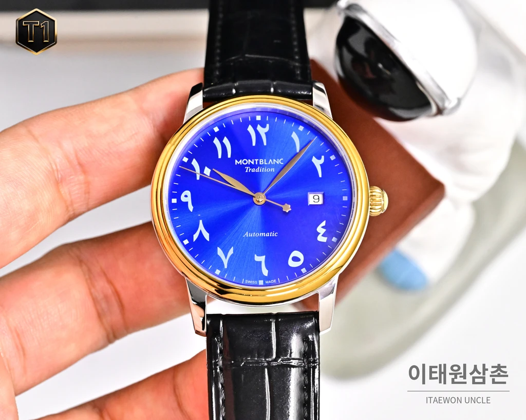 몽블랑 스타 레거시 이탈리안 카프스킨 블루스틸 핸즈 데이트 오토매틱 42mm 134359