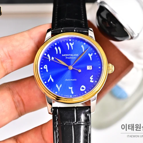 몽블랑 스타 레거시 이탈리안 카프스킨 블루스틸 핸즈 데이트 오토매틱 42mm 134359