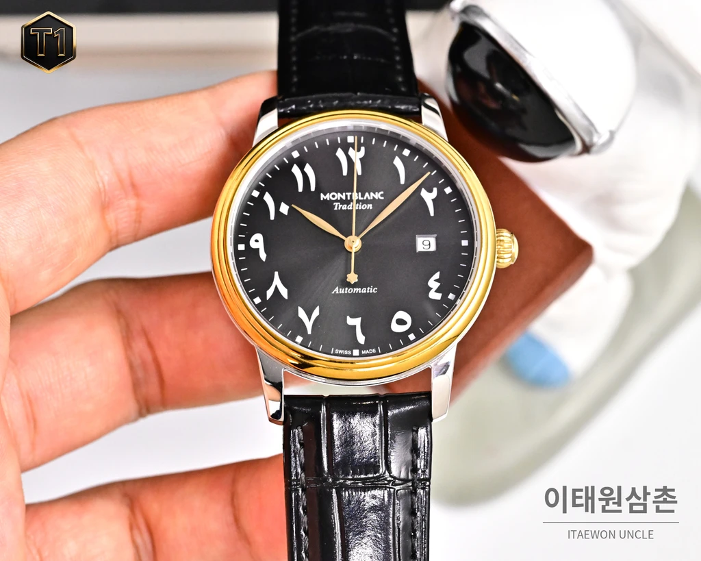 몽블랑 스타 레거시 이탈리안 카프스킨 블루스틸 핸즈 데이트 오토매틱 42mm 134359
