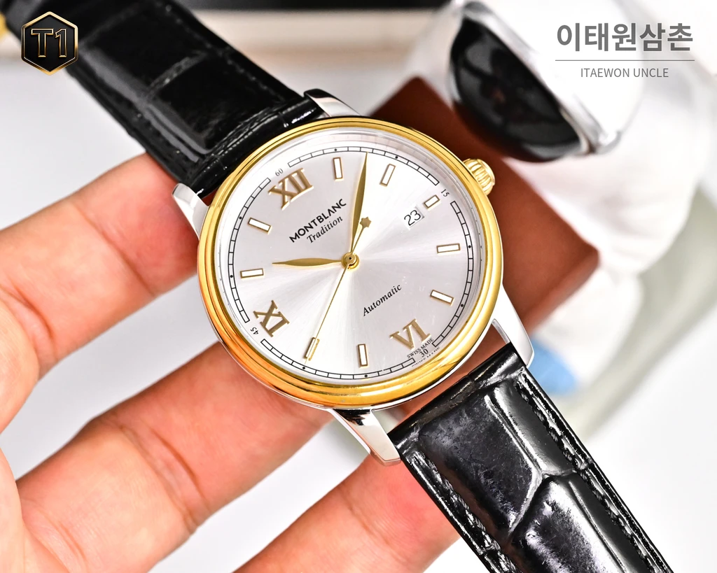 몽블랑 스타 레거시 이탈리안 카프스킨 블루스틸 핸즈 데이트 오토매틱 42mm 134359