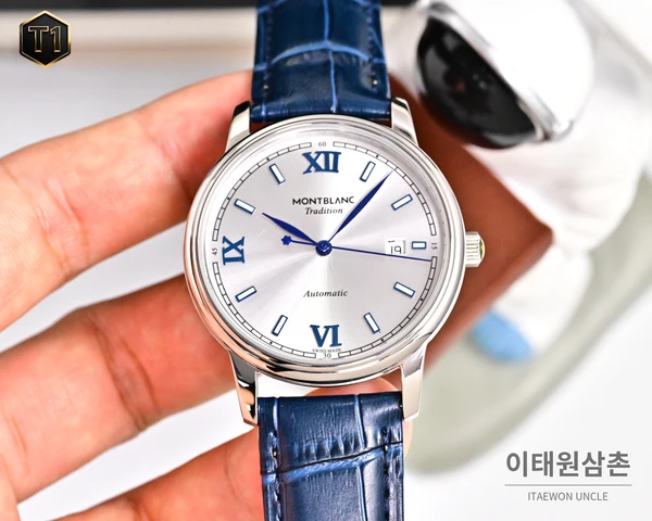 몽블랑 스타 레거시 실버 선레이 블루 로만 인덱스 데이트 오토매틱 42mm