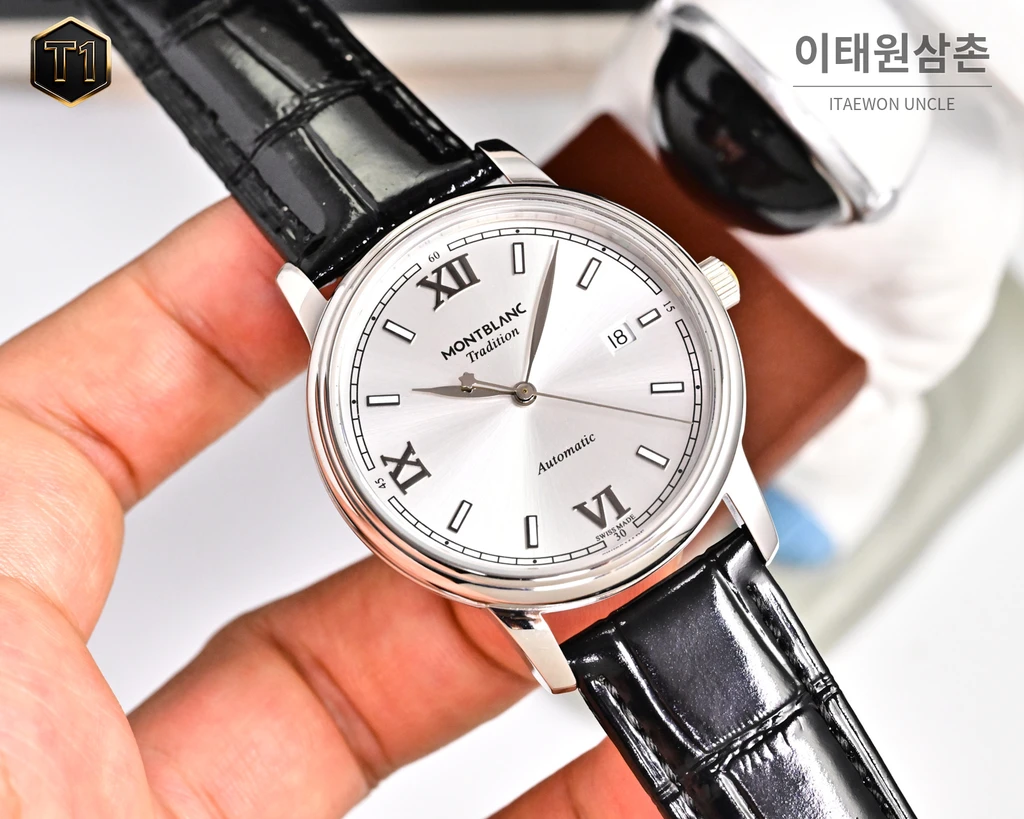몽블랑 스타 레거시 실버 선레이 블루 로만 인덱스 데이트 오토매틱 42mm