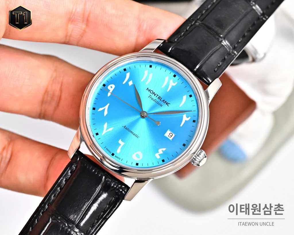 몽블랑 스타 레거시 터콰이즈 선레이 아라비아 인덱스 데이트 오토매틱 42mm