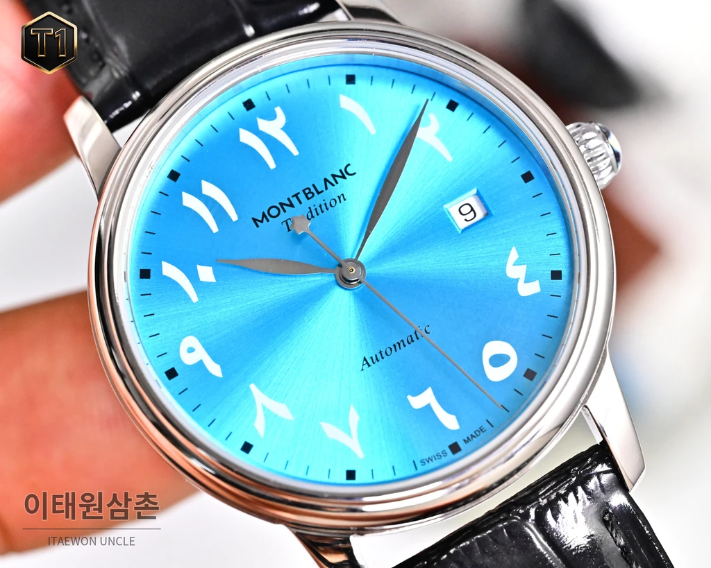 몽블랑 스타 레거시 터콰이즈 선레이 아라비아 인덱스 데이트 오토매틱 42mm