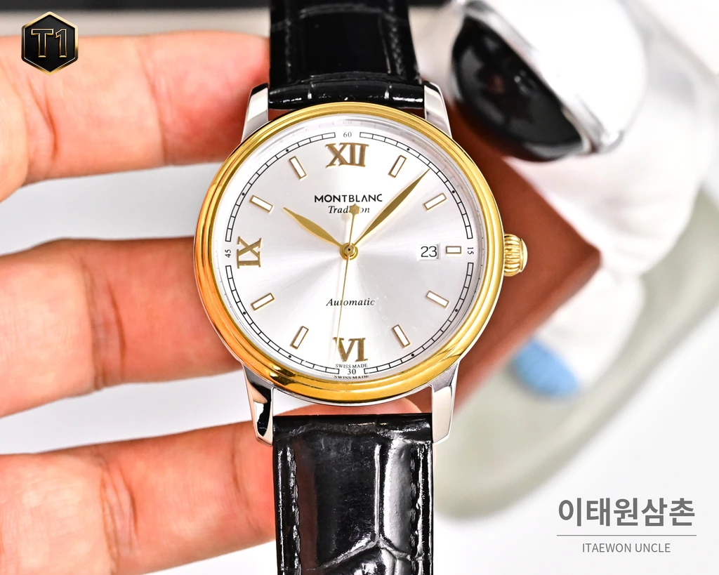 몽블랑 스타 레거시 투톤 실버 선레이 로만 인덱스 데이트 오토매틱 42mm