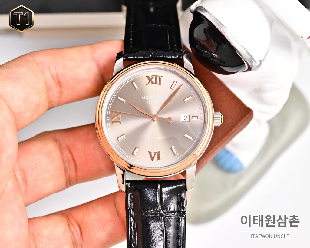 몽블랑 스타 레거시 투톤 실버 선레이 로만 인덱스 데이트 오토매틱 42mm