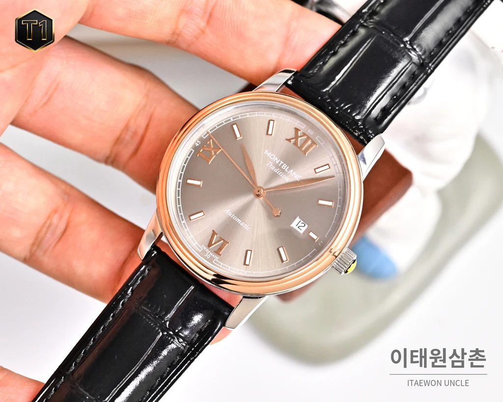 몽블랑 스타 레거시 투톤 실버 선레이 로만 인덱스 데이트 오토매틱 42mm