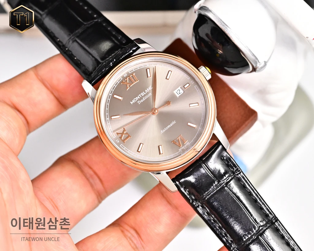 몽블랑 스타 레거시 투톤 실버 선레이 로만 인덱스 데이트 오토매틱 42mm