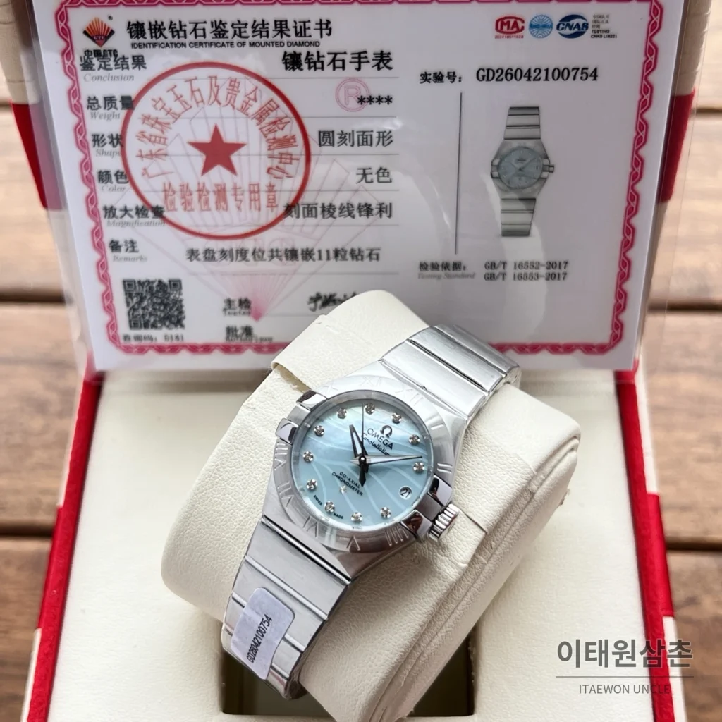 오메가 컨스텔레이션 4세대 블랙다이얼 다이아몬드 오토매틱 시계 27mm 스틸 브레이슬릿