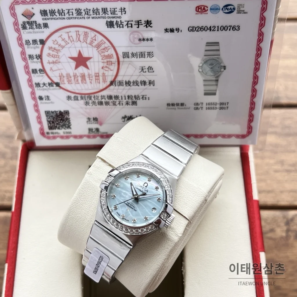 오메가 컨스텔레이션 4세대 블랙다이얼 다이아몬드 오토매틱 시계 27mm 스틸 브레이슬릿
