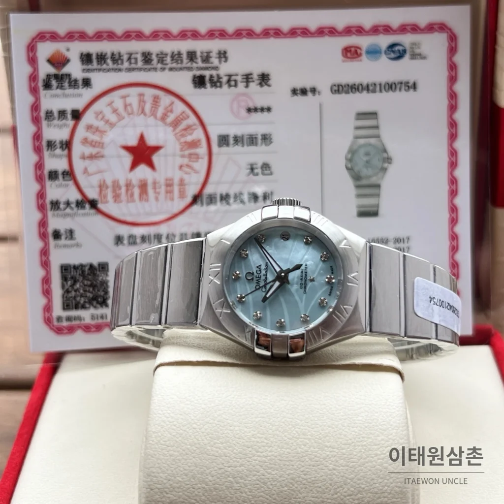 오메가 컨스텔레이션 4세대 블랙다이얼 다이아몬드 오토매틱 시계 27mm 스틸 브레이슬릿