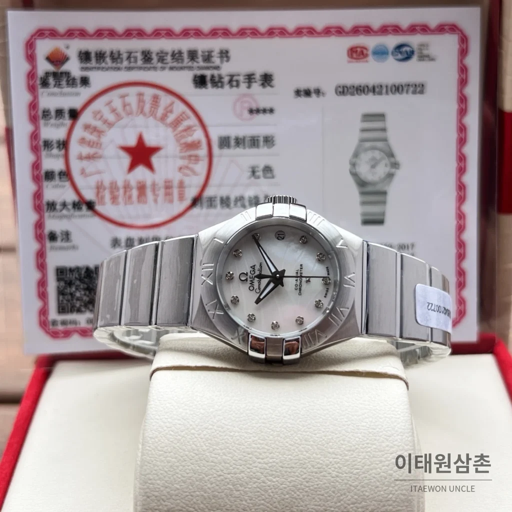 오메가 컨스텔레이션 4세대 블랙다이얼 다이아몬드 오토매틱 시계 27mm 스틸 브레이슬릿