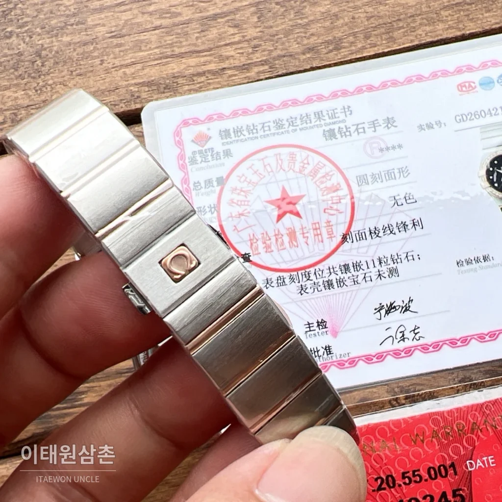 오메가 컨스텔레이션 4세대 블랙다이얼 다이아몬드 오토매틱 시계 27mm 투톤 브레이슬릿