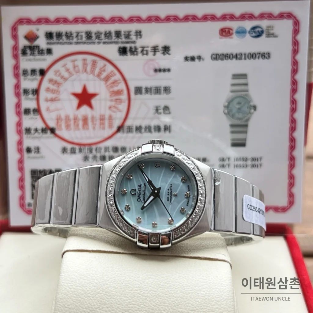 오메가 컨스텔레이션 4세대 블랙다이얼 다이아몬드 오토매틱 시계 27mm 스틸 브레이슬릿