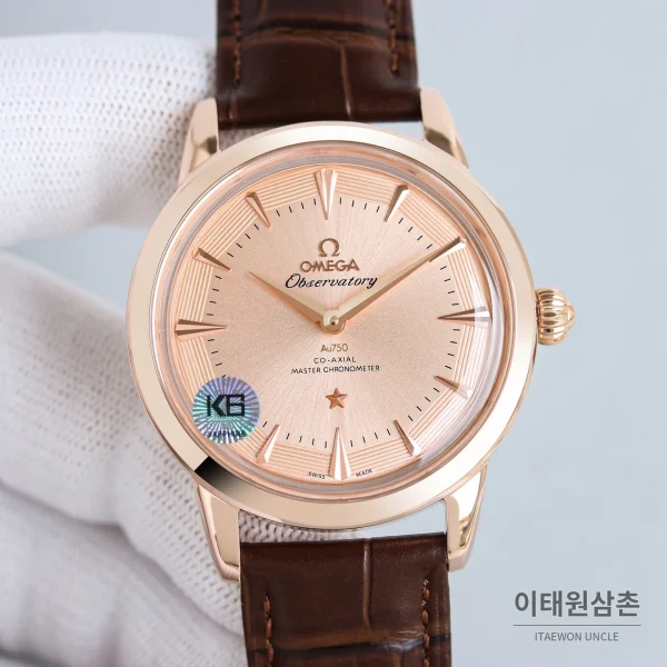 오메가 컨스텔레이션 오토매틱 40mm 샴페인 다이얼 브라운 가죽 스트랩