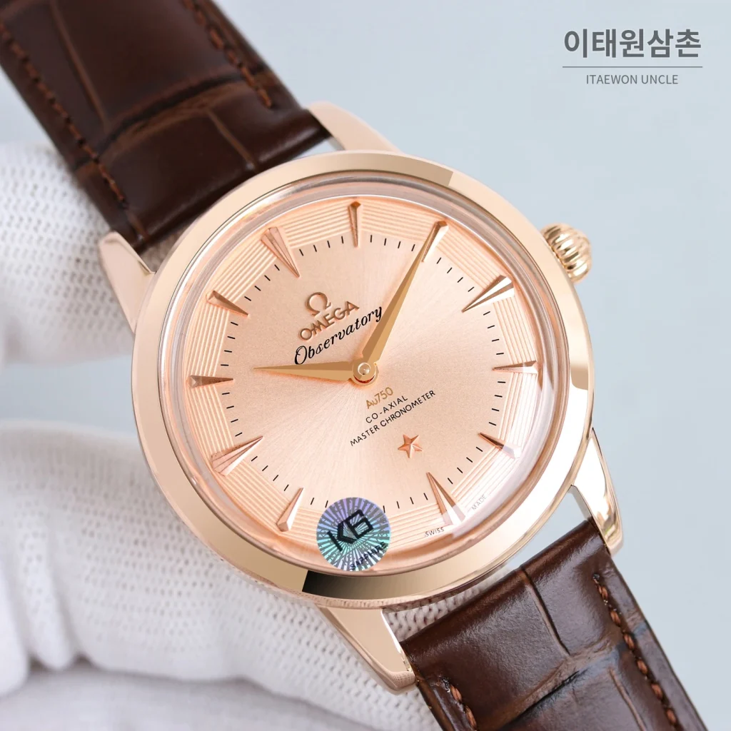오메가 컨스텔레이션 오토매틱 40mm 샴페인 다이얼 브라운 가죽 스트랩