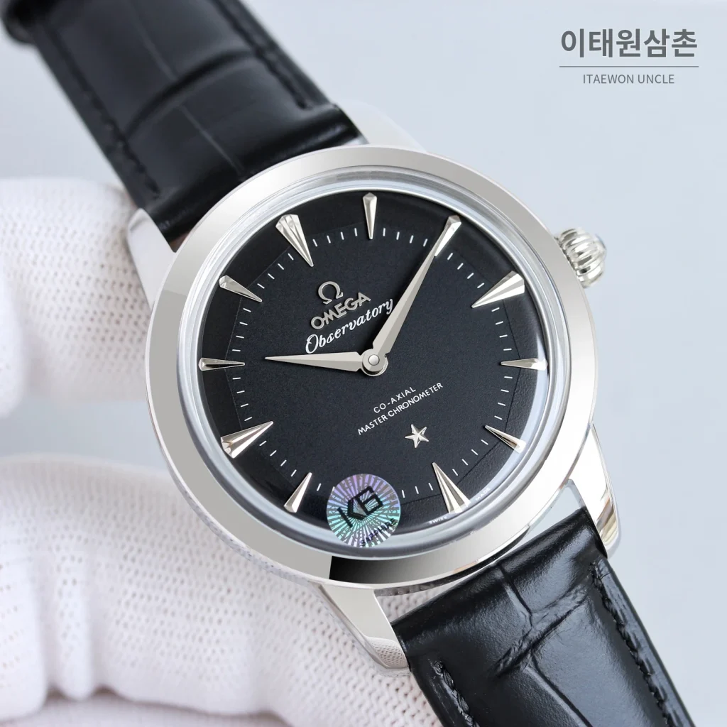 오메가 컨스텔레이션 오토매틱 40mm 블랙 다이얼 블랙 가죽 스트랩