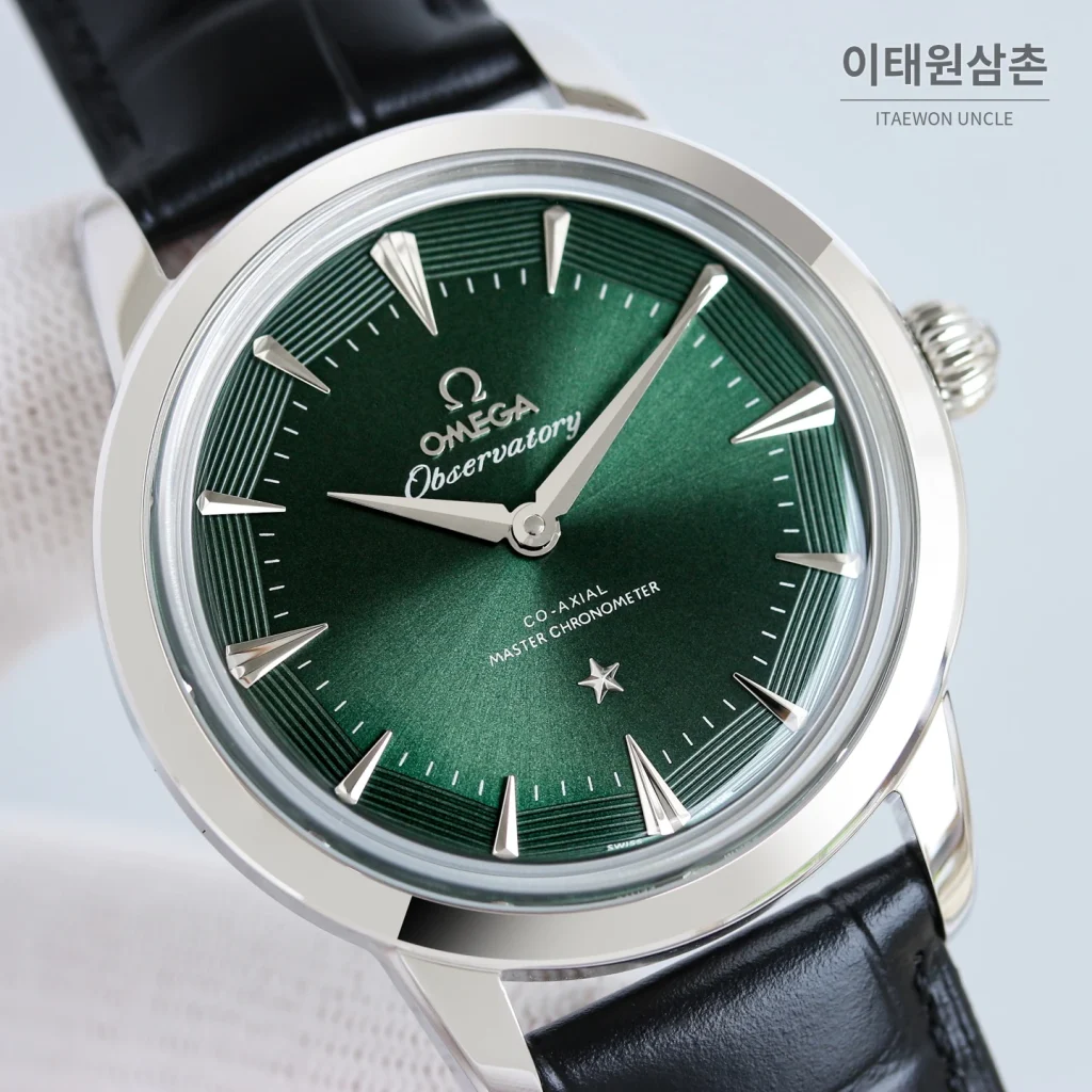 오메가 컨스텔레이션 오토매틱 40mm 그린 다이얼 블랙 가죽 스트랩