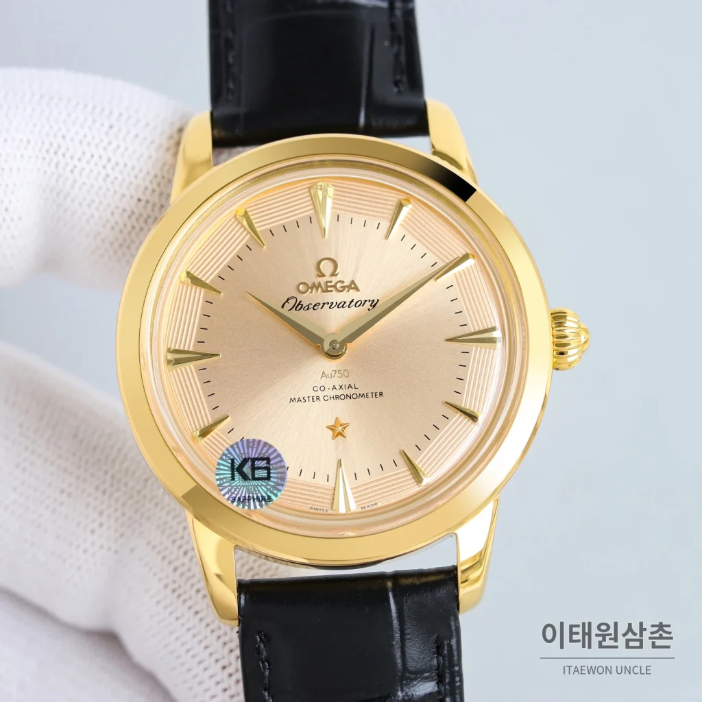 오메가 컨스텔레이션 오토매틱 40mm 샴페인 다이얼 블랙 가죽 스트랩