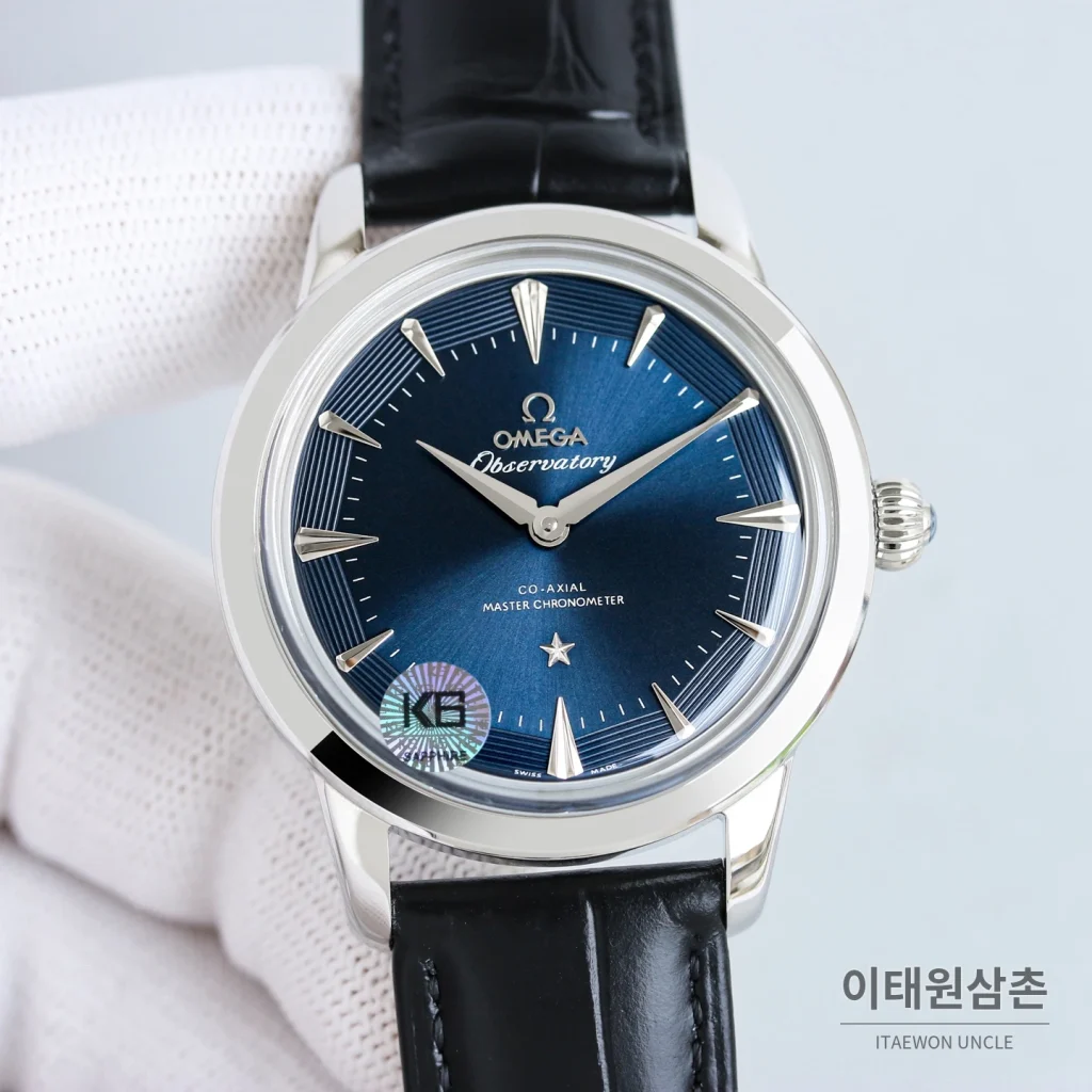 오메가 컨스텔레이션 오토매틱 40mm 그린 다이얼 블랙 가죽 스트랩