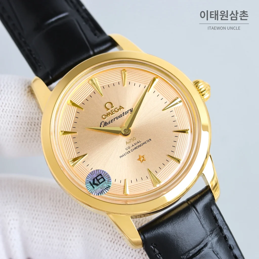 오메가 컨스텔레이션 오토매틱 40mm 샴페인 다이얼 블랙 가죽 스트랩