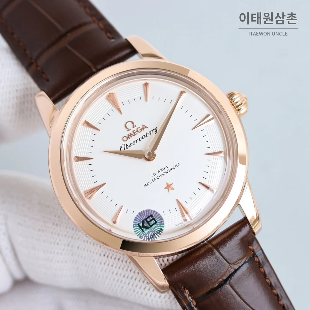 오메가 컨스텔레이션 오토매틱 40mm 샴페인 다이얼 브라운 가죽 스트랩