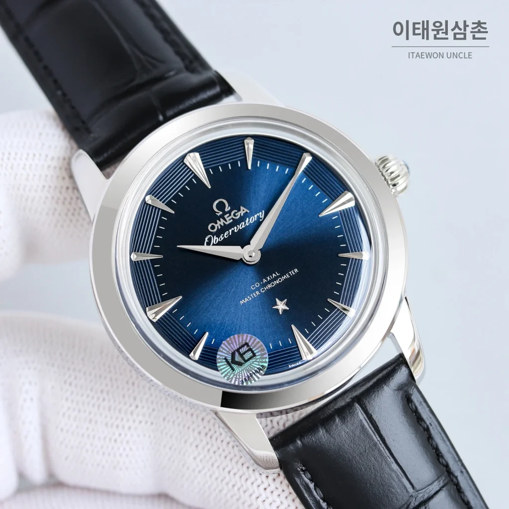 오메가 컨스텔레이션 오토매틱 40mm 그린 다이얼 블랙 가죽 스트랩