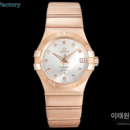 오메가 컨스텔레이션 스틸 골드톤 다이아몬드 로만베젤 데이트 오토매틱 38mm 골드 / 실버 로즈골드 브레이슬릿
