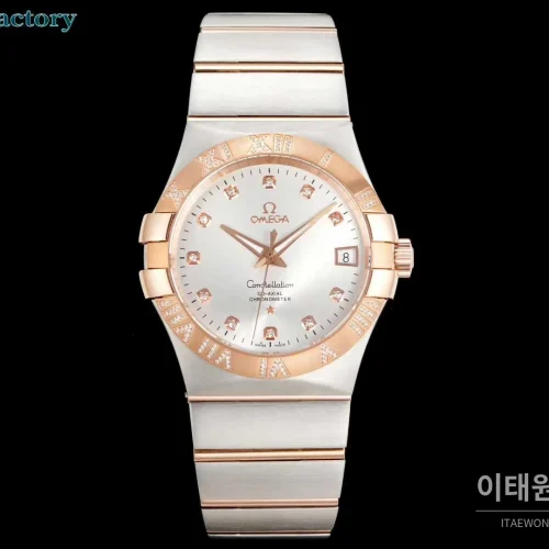 오메가 컨스텔레이션 스틸 골드톤 다이아몬드 로만베젤 데이트 오토매틱 38mm 골드 / 실버 (3) 오메가 컨스텔레이션 스틸 골드톤 다이아몬드 로만베젤 데이트 오토매틱 38mm 골드 / 실버 투톤 브레이슬릿