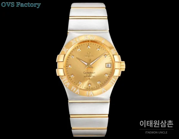 오메가 컨스텔레이션 스틸 골드톤 다이아몬드 로만베젤 데이트 오토매틱 38mm 골드 / 실버 투톤 브레이슬릿 (2)