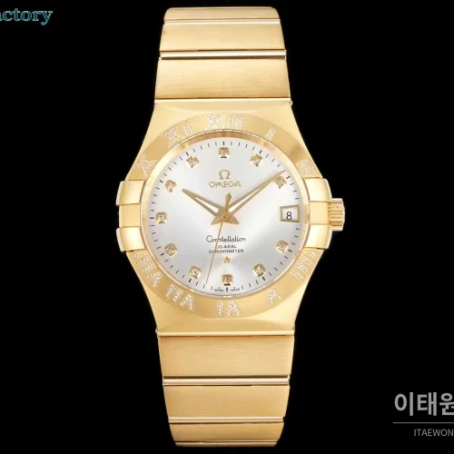 오메가 컨스텔레이션 스틸 골드톤 다이아몬드 로만베젤 데이트 오토매틱 38mm 골드 / 실버 (5) 오메가 컨스텔레이션 스틸 골드톤 다이아몬드 로만베젤 데이트 오토매틱 38mm 골드 / 실버 골드 브레이슬릿