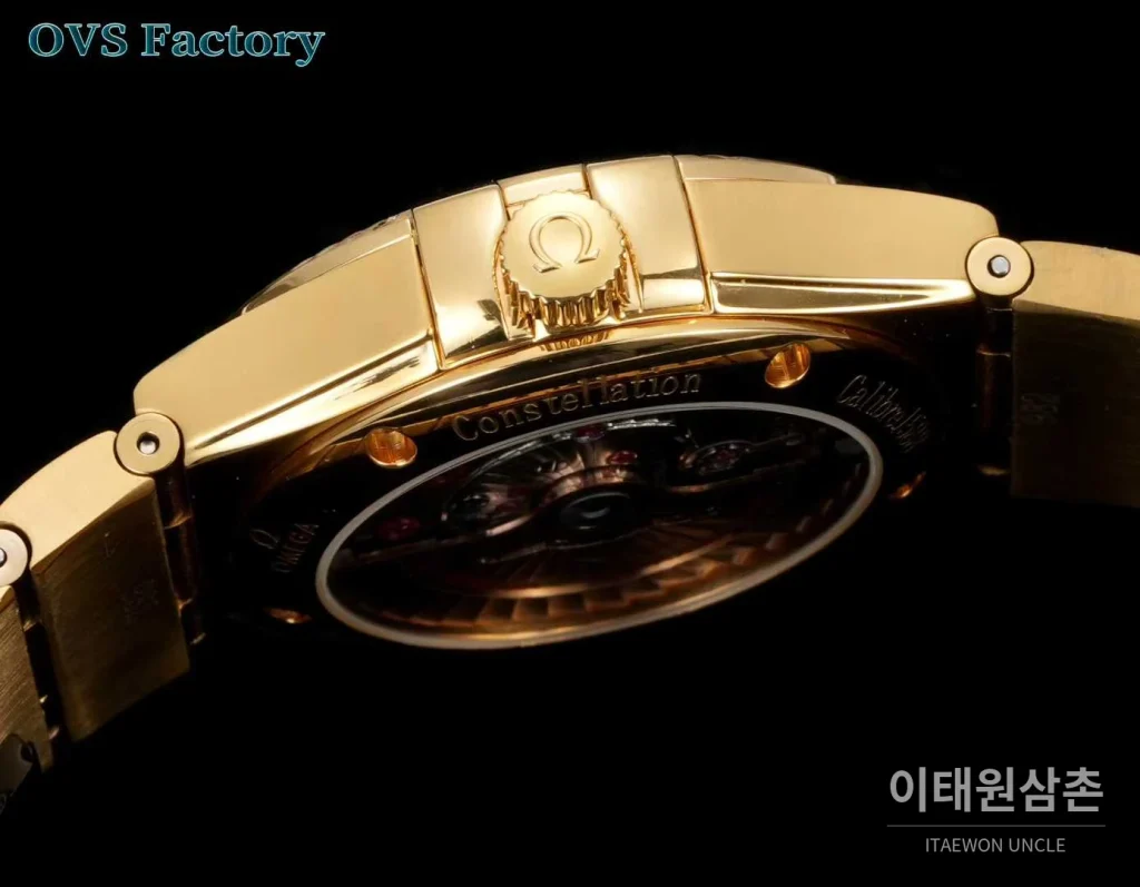 오메가 컨스텔레이션 스틸 골드톤 다이아몬드 로만베젤 데이트 오토매틱 38mm 골드 / 실버 골드 브레이슬릿