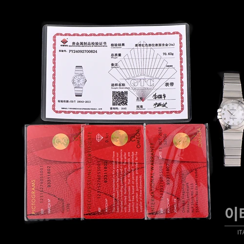 오메가 컨스텔레이션 4세대 실버 스틸 로마 숫자 베젤 화이트 스톤 인덱스 쿼츠 시계 27mm