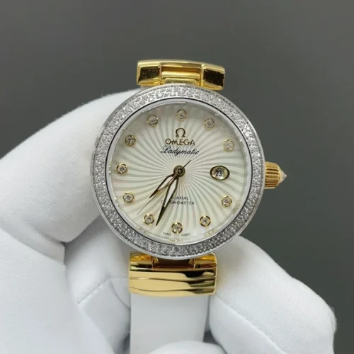 오메가 드빌 레이디매틱 실버베젤 마더오브펄 오토매틱 34mm