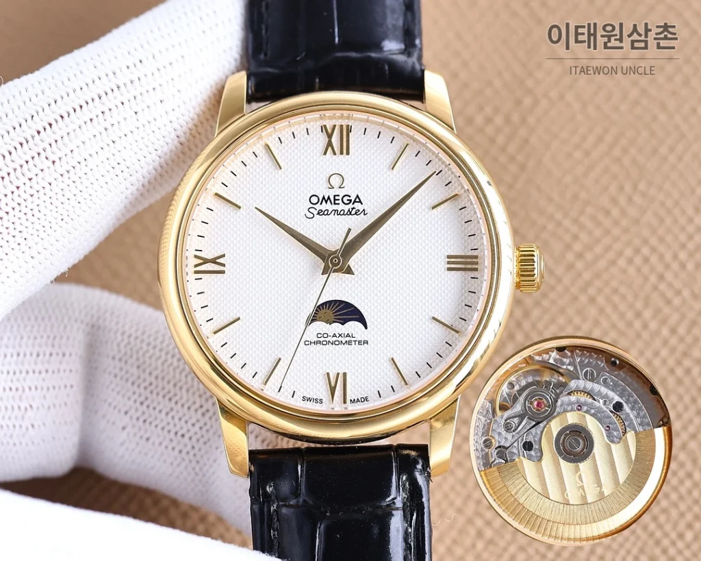 오메가 명디안 월페이즈 오토매틱 40mm 화이트 다이얼