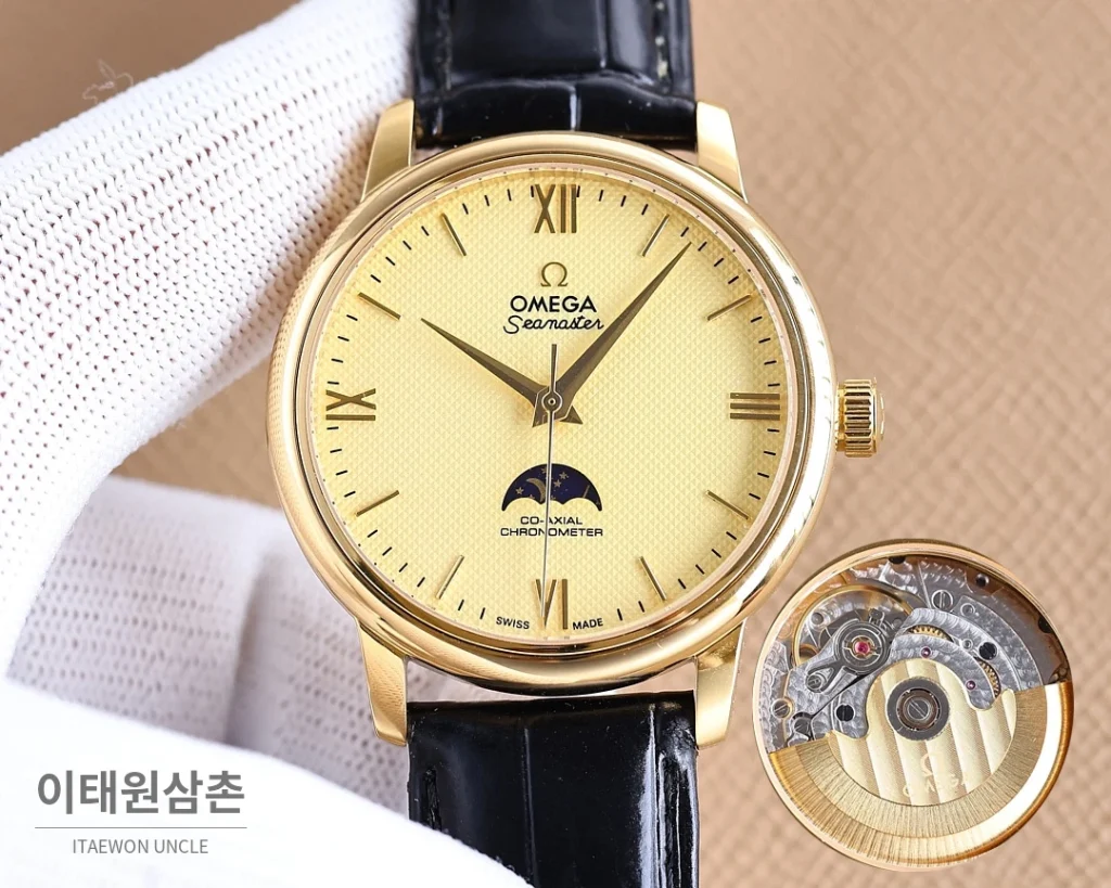 오메가 명디안 월페이즈 오토매틱 40mm 화이트 다이얼