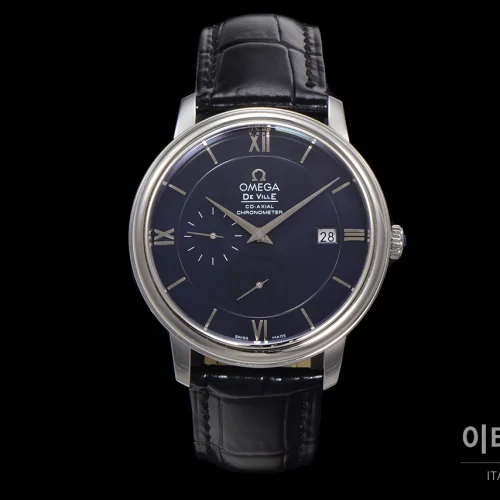 오메가 드빌 파워리저브 데이트 스몰세컨즈 오토매틱 39.5mm 실버 블랙 가죽 스트랩 (3)