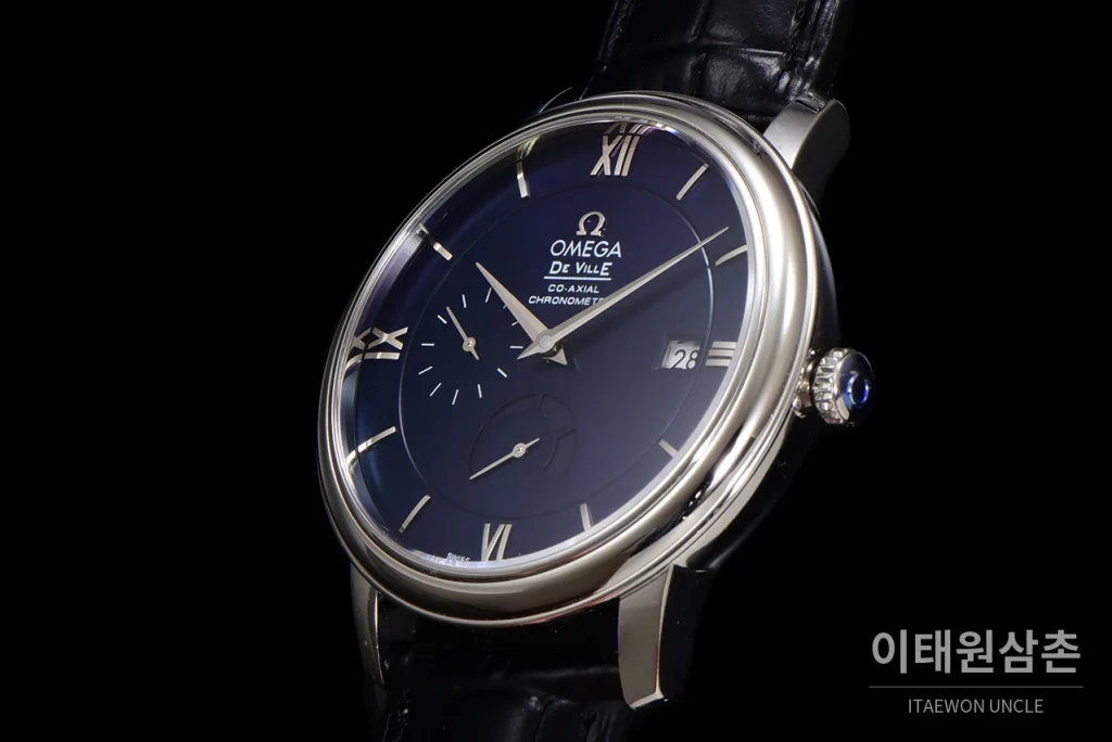 오메가 드빌 파워리저브 데이트 스몰세컨즈 오토매틱 39.5mm 실버 블랙 가죽 스트랩 (3)