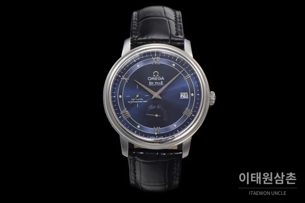 오메가 드빌 파워리저브 스몰세컨즈 데이트 오토매틱 39.5mm 실버 블랙 가죽 스트랩 오메가 드빌 파워리저브 스몰세컨즈 데이트 오토매틱 39.5mm 실버 블랙 가죽 스트랩