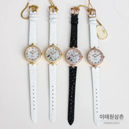 오메가 드빌 프레스티지 듀드롭 로즈골드 마더오브펄 다이아몬드 시계 32mm 자개 다이얼