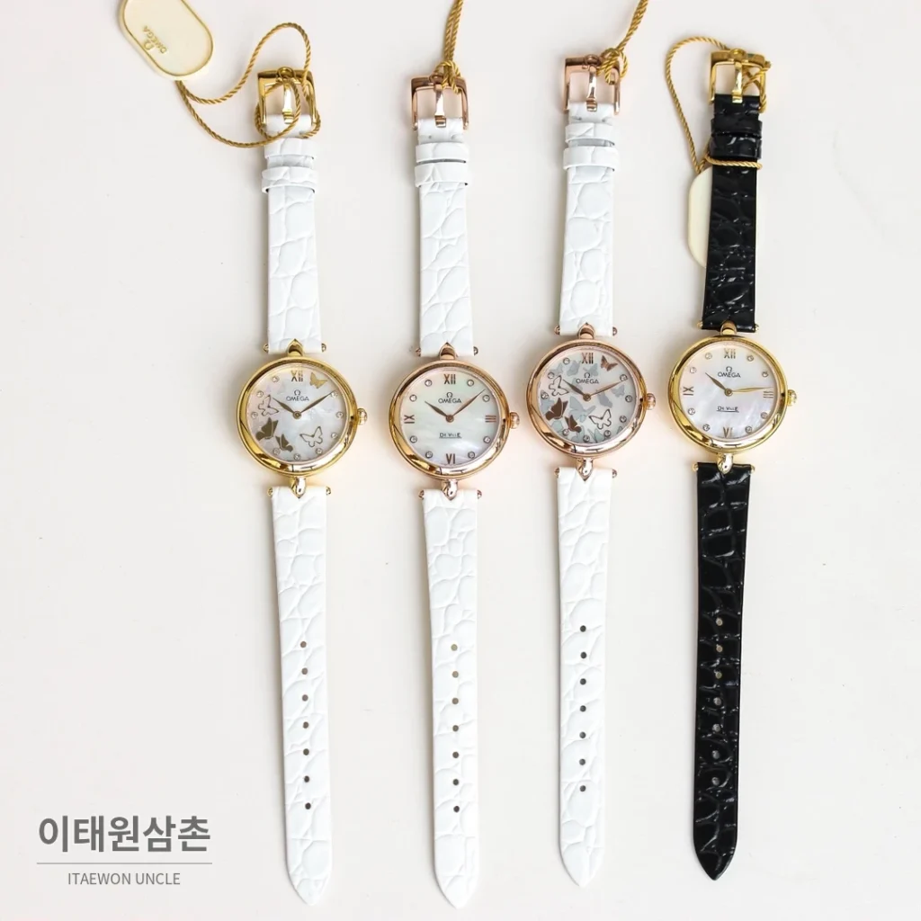 오메가 드빌 프레스티지 듀드롭 로즈골드 마더오브펄 다이아몬드 시계 32mm
