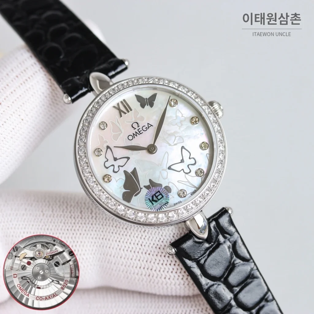 오메가 드빌 프레스티지 듀드롭 로즈골드 마더오브펄 다이아몬드 시계 32mm (2)