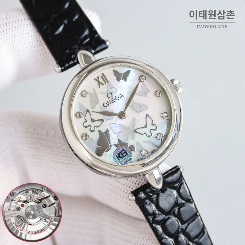 오메가 드빌 프레스티지 듀드롭 로즈골드 마더오브펄 다이아몬드 시계 32mm (3)