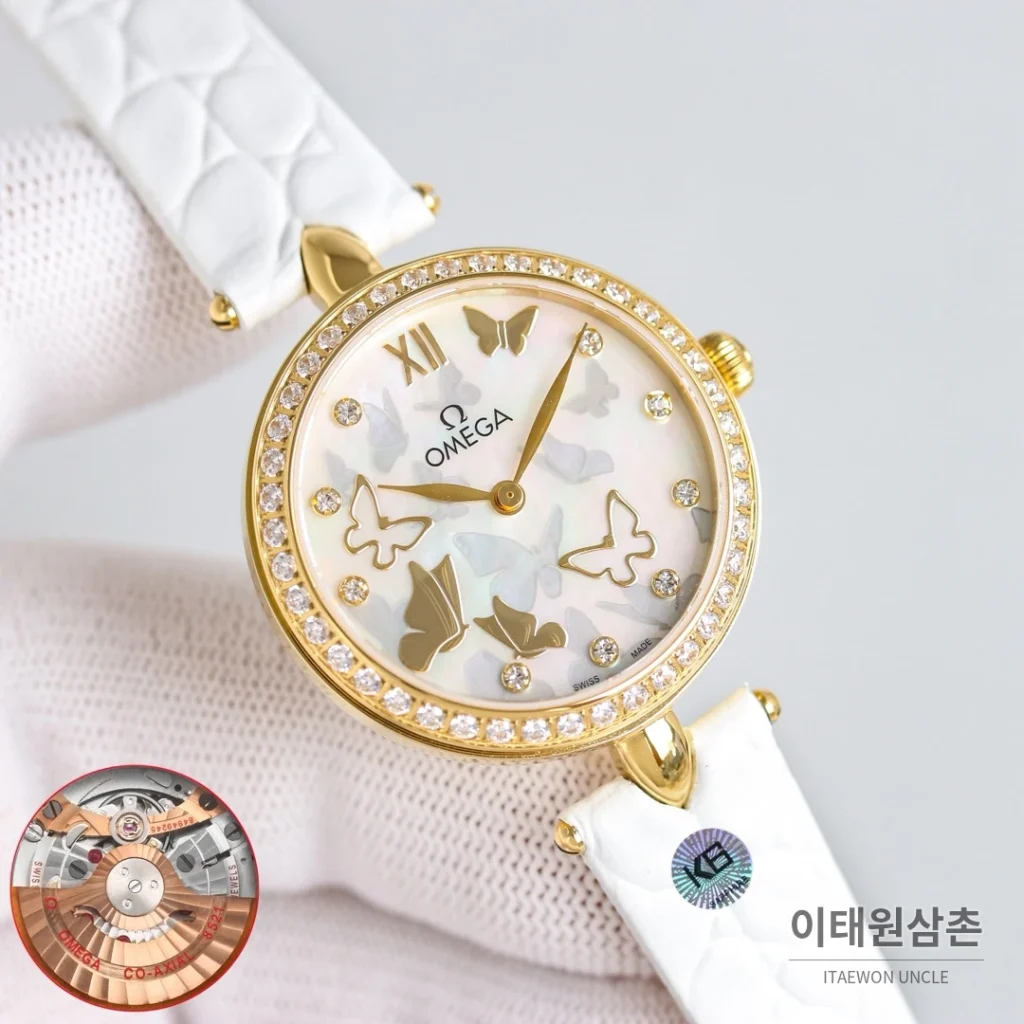 오메가 드빌 프레스티지 듀드롭 로즈골드 마더오브펄 다이아몬드 시계 32mm 자개 다이얼